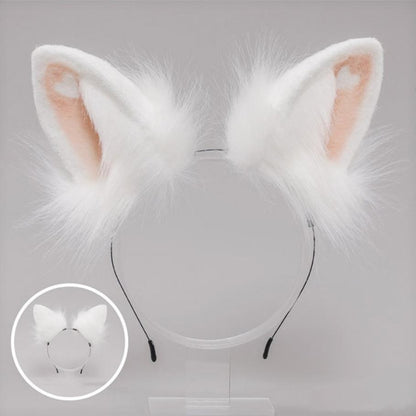 Heart Rabbit Furry Ears Hairband and Tail Set 20280:280476