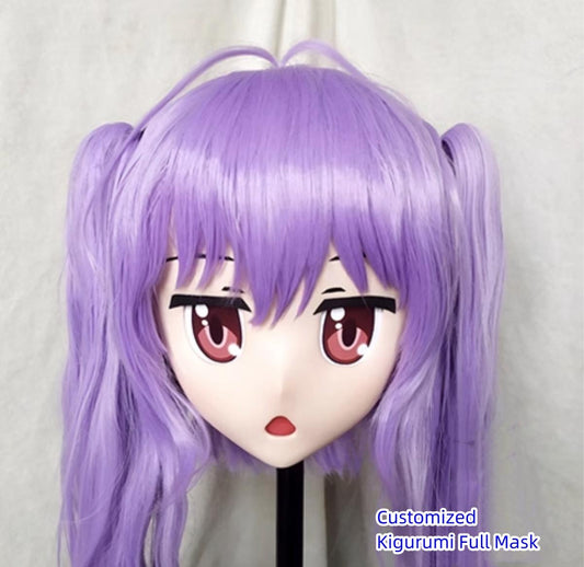 Customized Long Purple Hair Double Ponytail Female Kigurumi Full Mask