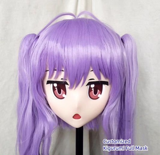 Customized Long Purple Hair Double Ponytail Female Kigurumi Full Mask (3) 19106:276176