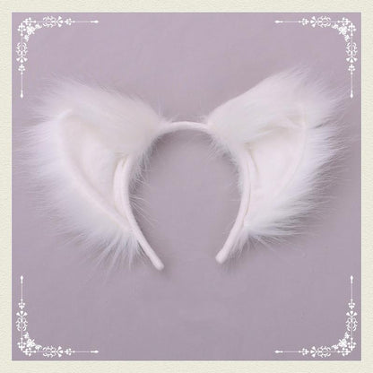 Cute Furry Fox Ear Headband - Japanese Kawaii Cosplay Accessory (White) 20644:285544