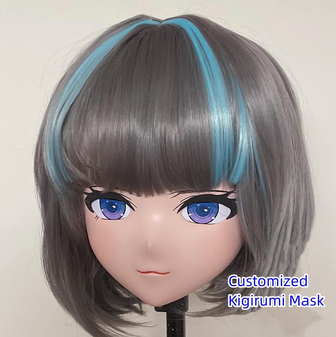 Short Dark Grey Hair Cosplay Animegao Kigurumi Mask 19114:277602