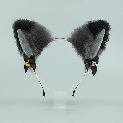 Soft Plush Cat Ear Bell Bow Cosplay Headdress