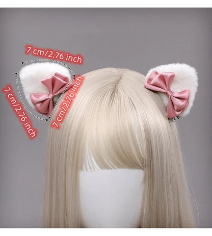 Handmade Japanese Cute Cat Ears Plush Hairclips Lovely Kigurumi Accessories