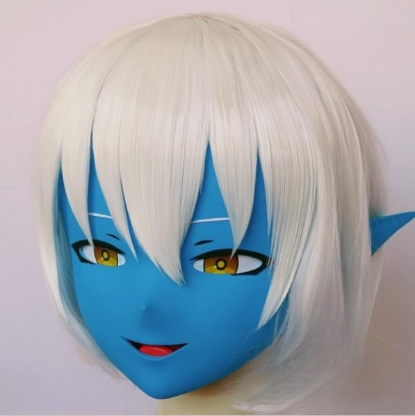 Male White Short Wig Anime Face Kigurumi Mask 19128:276816 19128:276816