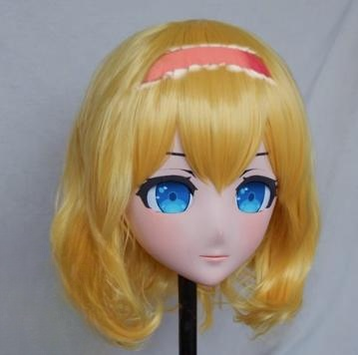 Female Gold Short Wig Customizable Anime Face Alice Kigurumi Mask 19094:271362