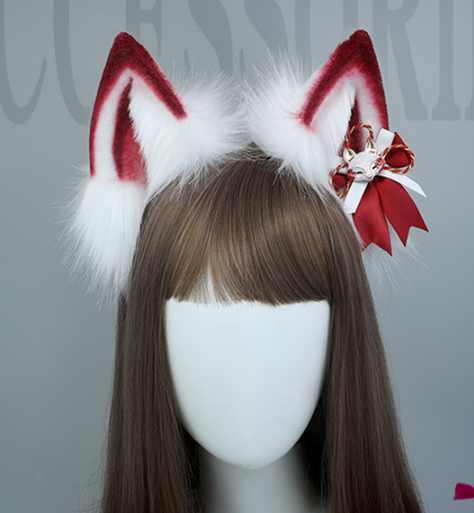 Plush Burgundy Fox Ears Hairband Kawaii Kigurumi Accessory