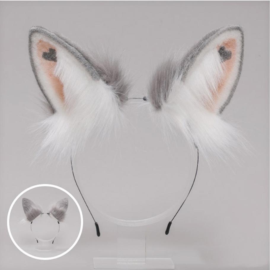 Heart Rabbit Furry Ears Hairband and Tail Set 20280:280484