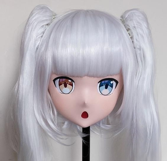 Female White Long Cute Wig Anime Face Kigurumi Mask (3) 19156:271914