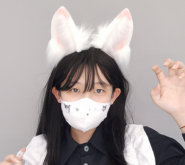 Rechargeable Plush Fox Ear Accessories White Fox Headband