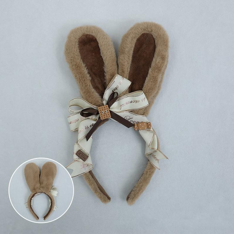 Handmade Chocolate Furry Rabbit Ears Hairband Accessories 20590:284824