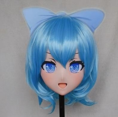 Female Blue Short Wig Anime Face Kigurumi Mask