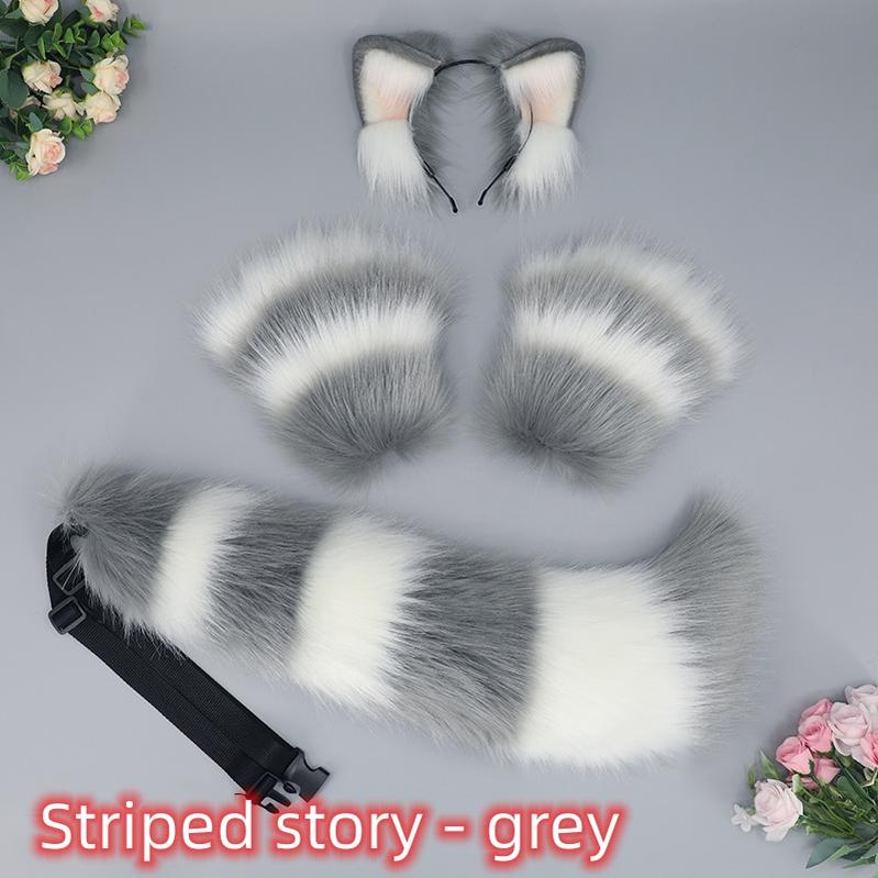 Plush Beast Ears Hairband Wolf Tail Open Finger Gloves Set