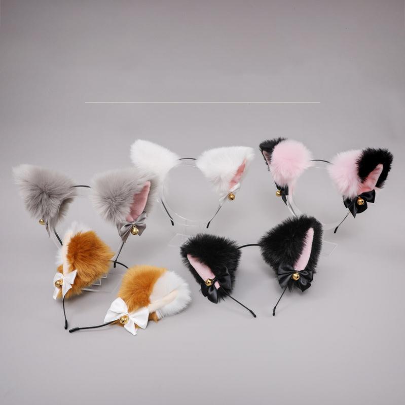 Soft Plush Cat Ear Bell Bow Cosplay Headdress