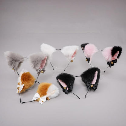 Soft Plush Cat Ear Bell Bow Cosplay Headdress