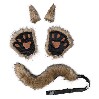 Halloween Animal Ears Hairclips Tail and Paw Gloves Set