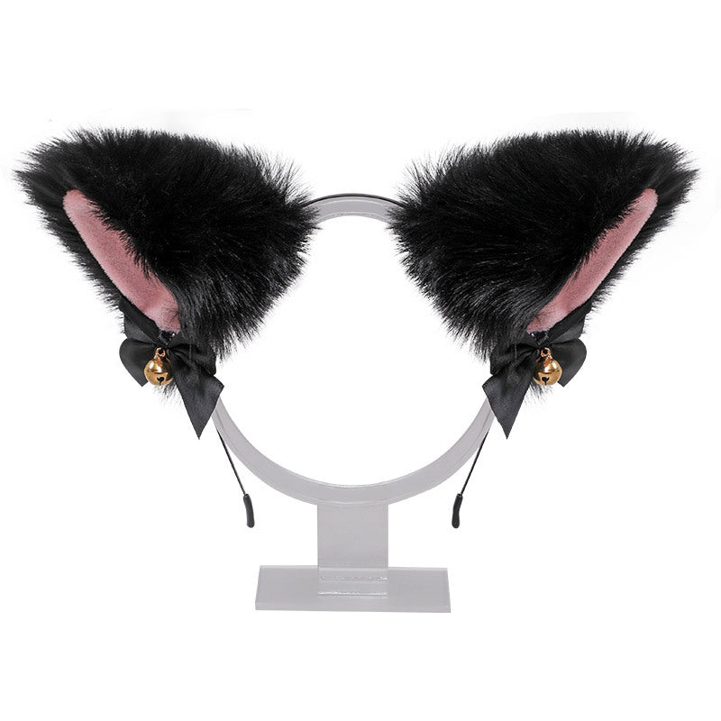 Soft Plush Cat Ear Bell Bow Cosplay Headdress