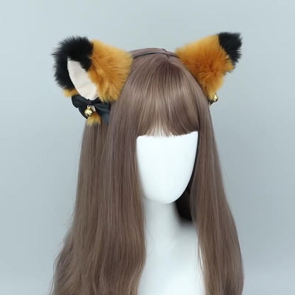 Soft Plush Cat Ear Bell Bow Cosplay Headdress