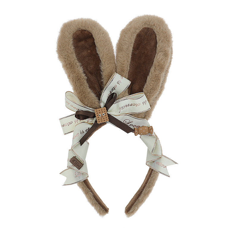 Handmade Chocolate Furry Rabbit Ears Hairband Accessories 20590:284834