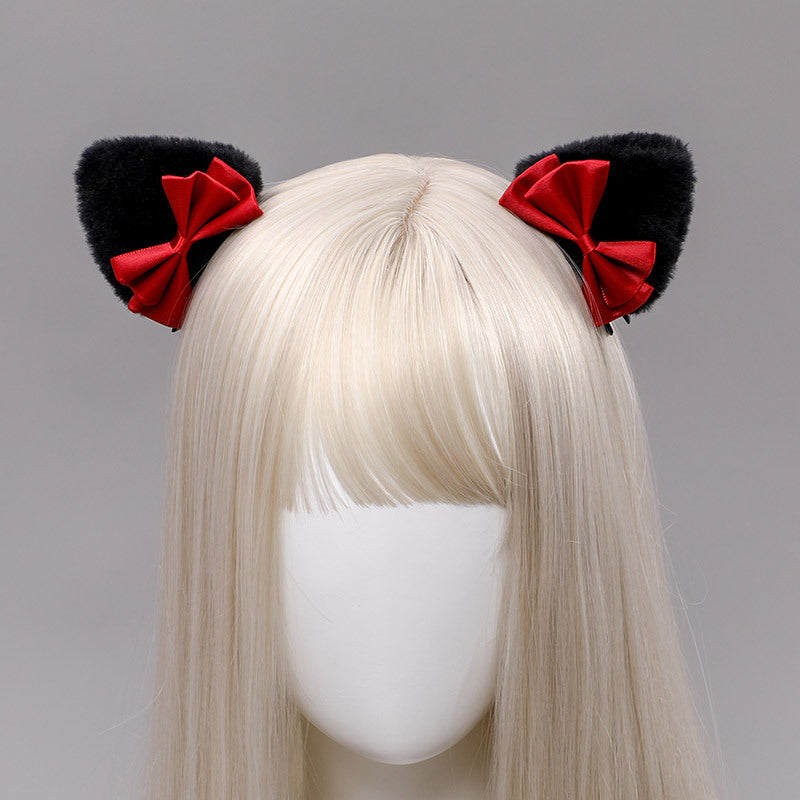 Handmade Japanese Cute Cat Ears Plush Hairclips Lovely Kigurumi Accessories