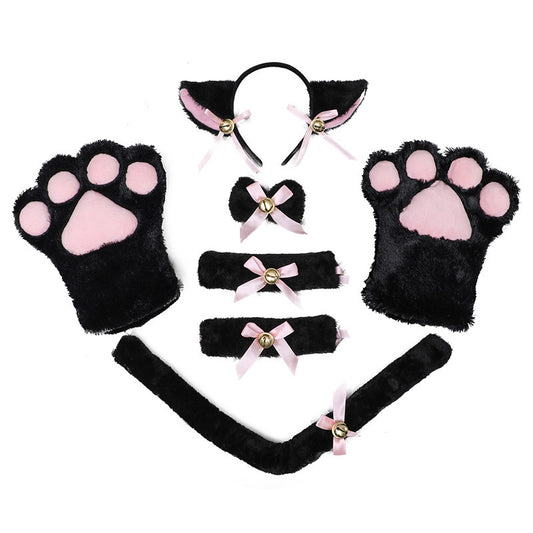 Lovely Plush Cat Ear Hairband Paw Gloves and Tail Cosplay Set