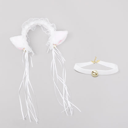 Handmade Cat's Ears Hair Hoop Bell Collar Set Cosplay Props