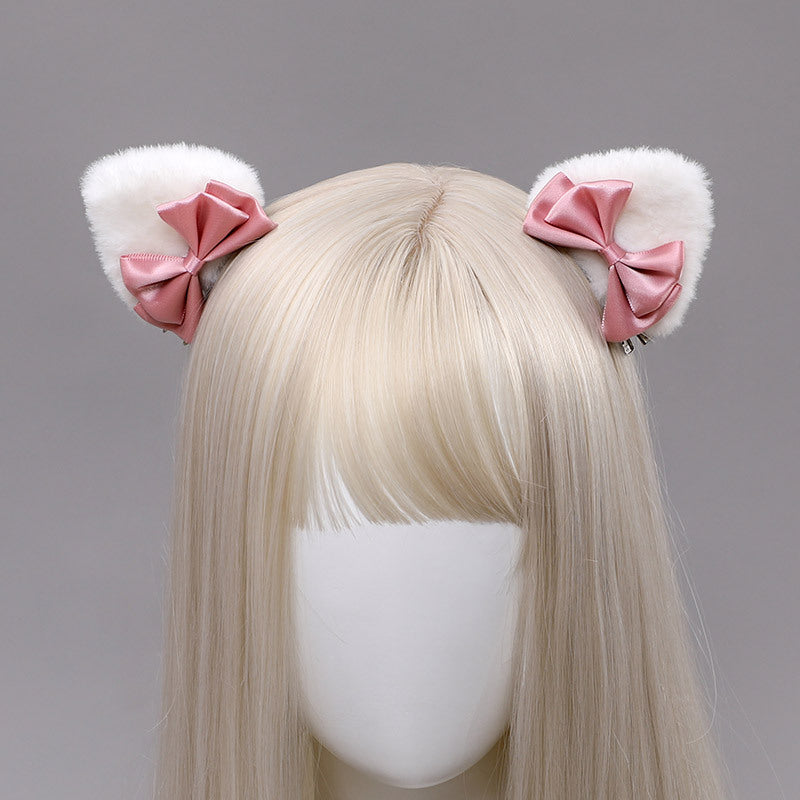 Handmade Japanese Cute Cat Ears Plush Hairclips Lovely Kigurumi Accessories