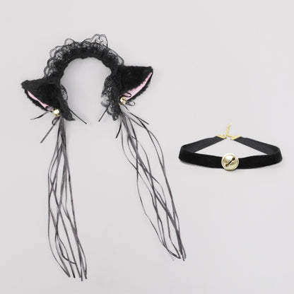 Handmade Cat's Ears Hair Hoop Bell Collar Set Cosplay Props