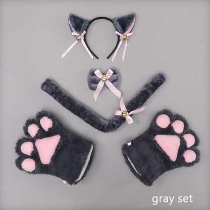 Lovely Plush Cat Ear Hairband Paw Gloves and Tail Cosplay Set