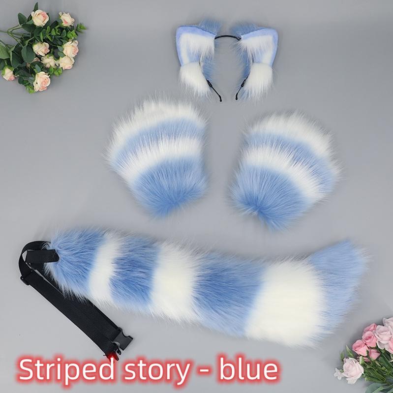 Plush Beast Ears Hairband Wolf Tail Open Finger Gloves Set