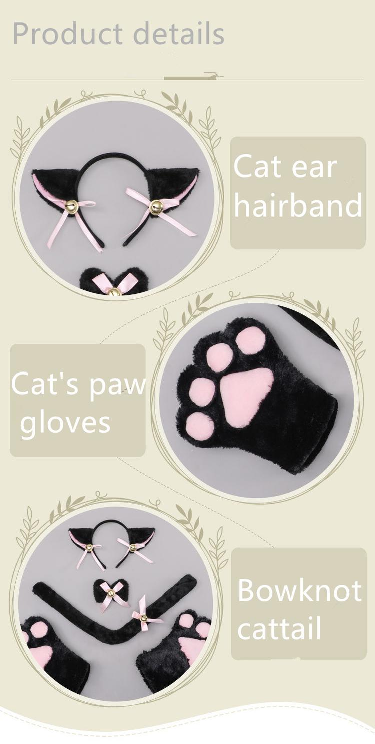 Lovely Plush Cat Ear Hairband Paw Gloves and Tail Cosplay Set