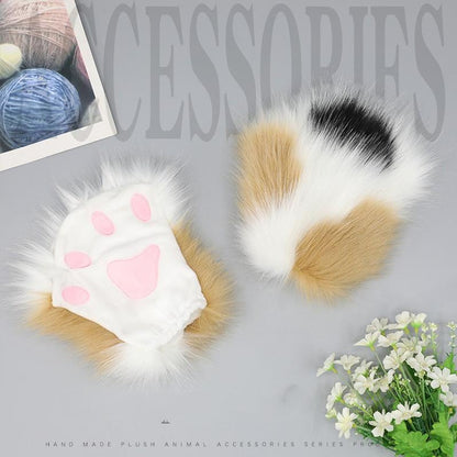 Artificial Fingertip Kawaii Plush Cat Paw Cosplay Gloves