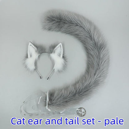 Handmade Simulation Cat Ears Plush Cat Tail Set