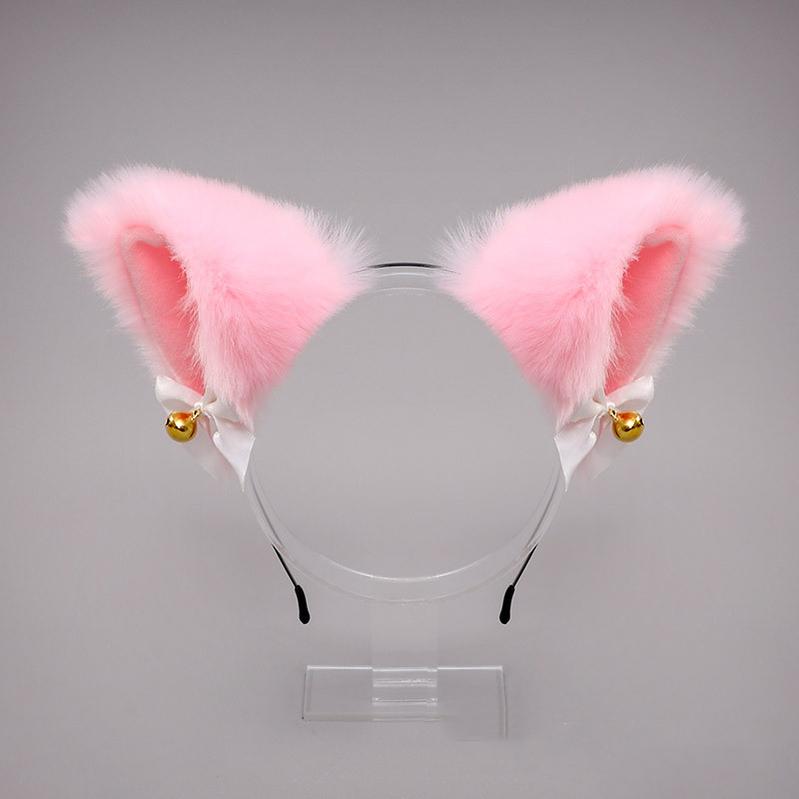 Soft Plush Cat Ear Bell Bow Cosplay Headdress