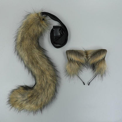 Realistic Plush Furry Hairband Animal Ears Tail Set