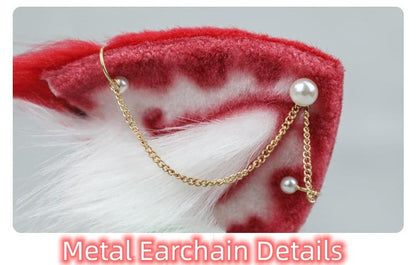 Handmade Strawberry Pearl Chain Animal Ears Hairband Beast Tail Set