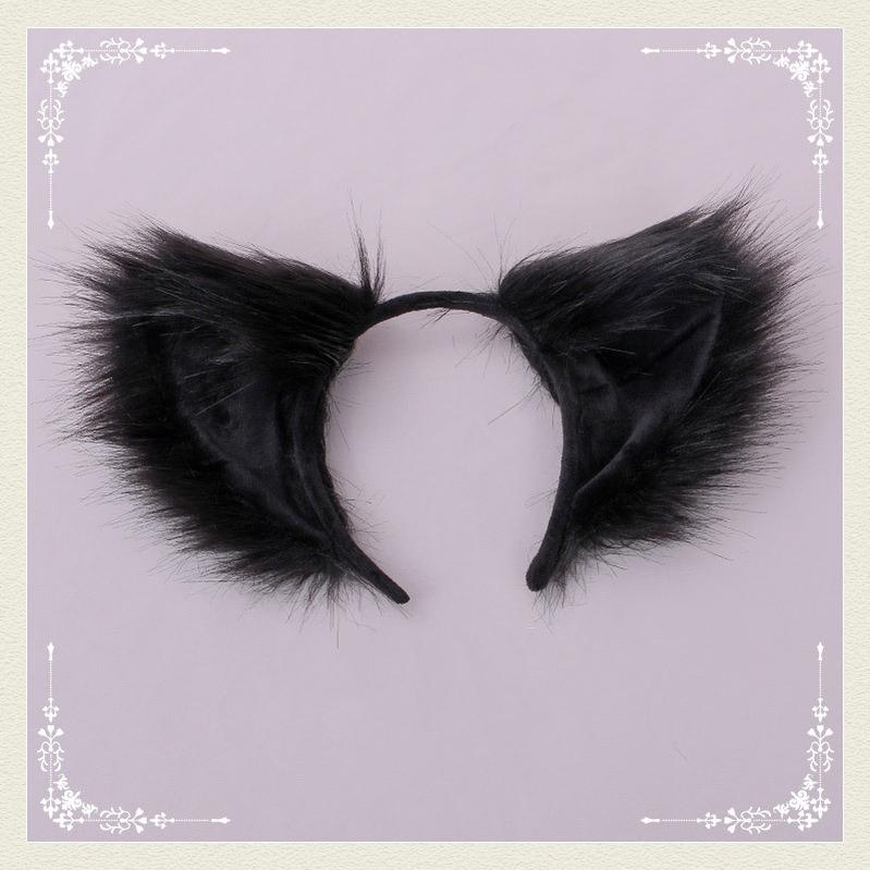 Cute Furry Fox Ear Headband - Japanese Kawaii Cosplay Accessory (Black) 20644:285548