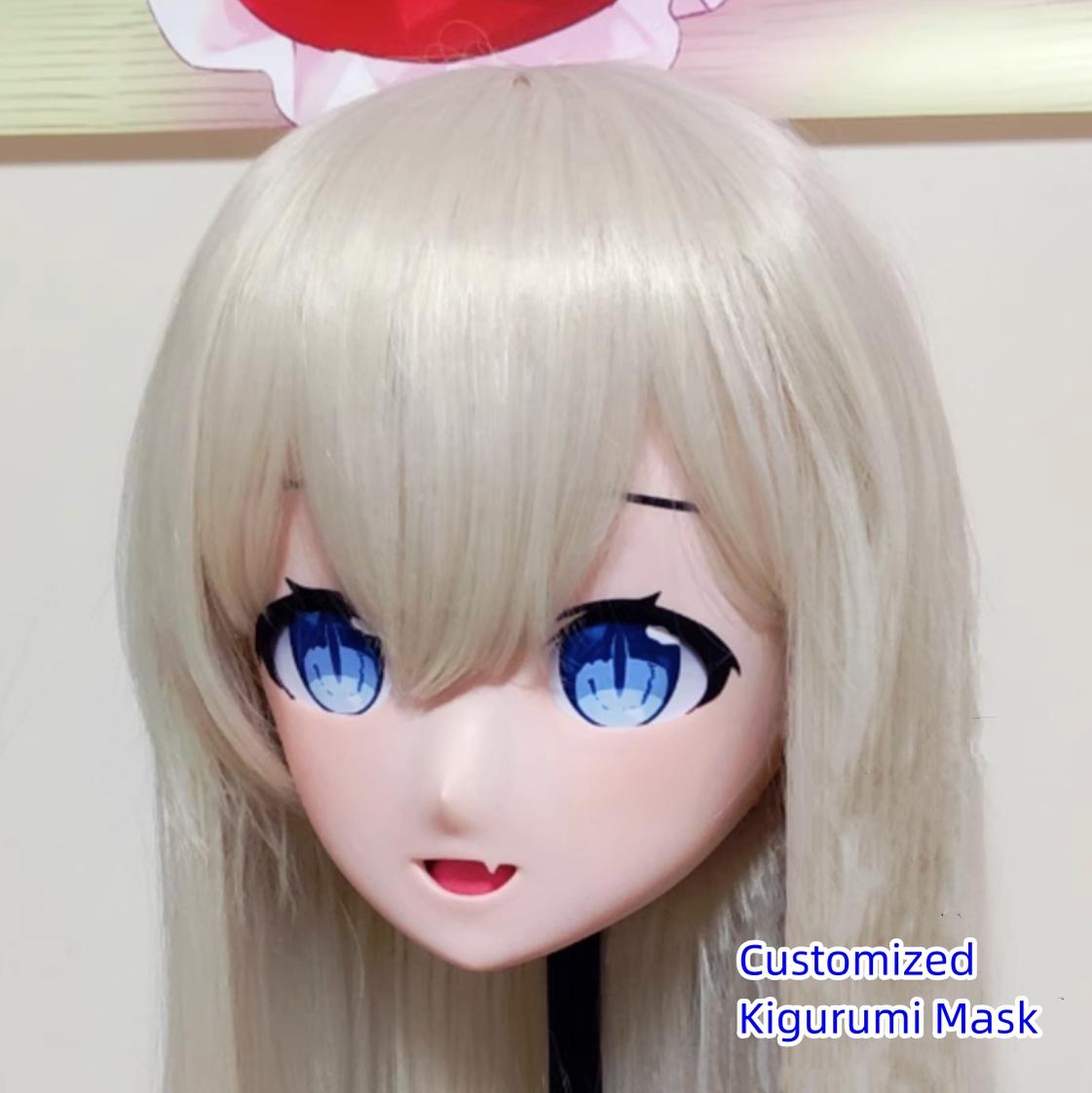 Female Platinum-blond M-shape Bang Long Wig 3D Printing Resin Full Head Kigurumi Mask 19112:277344