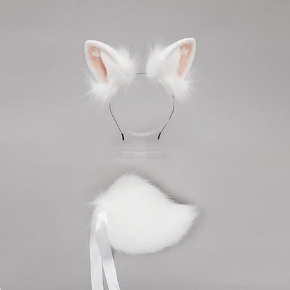 Heart Rabbit Furry Ears Hairband and Tail Set 20280:280464