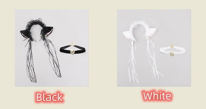 Handmade Cat's Ears Hair Hoop Bell Collar Set Cosplay Props