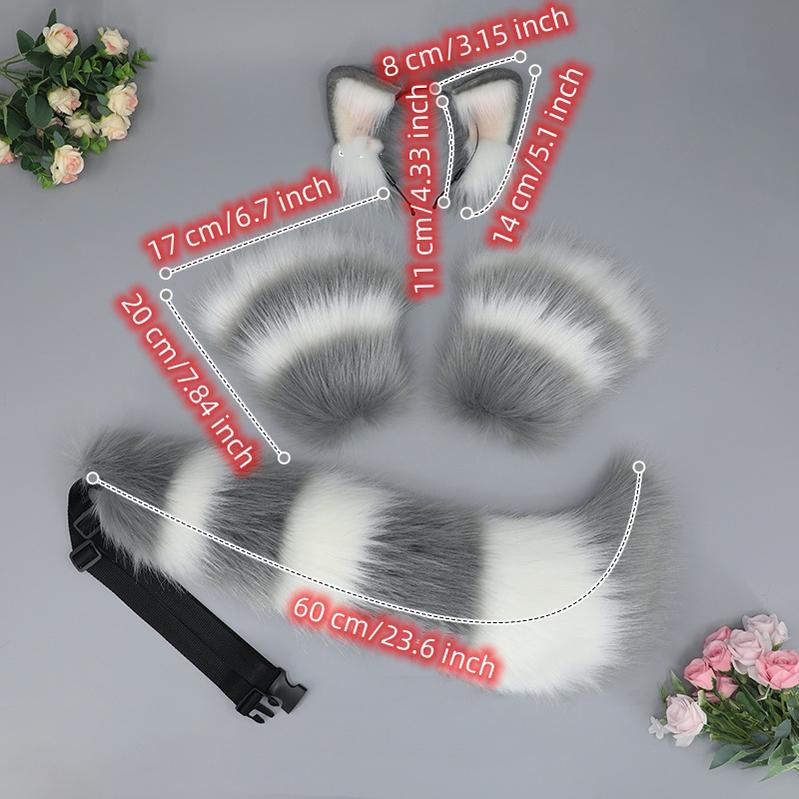 Plush Beast Ears Hairband Wolf Tail Open Finger Gloves Set