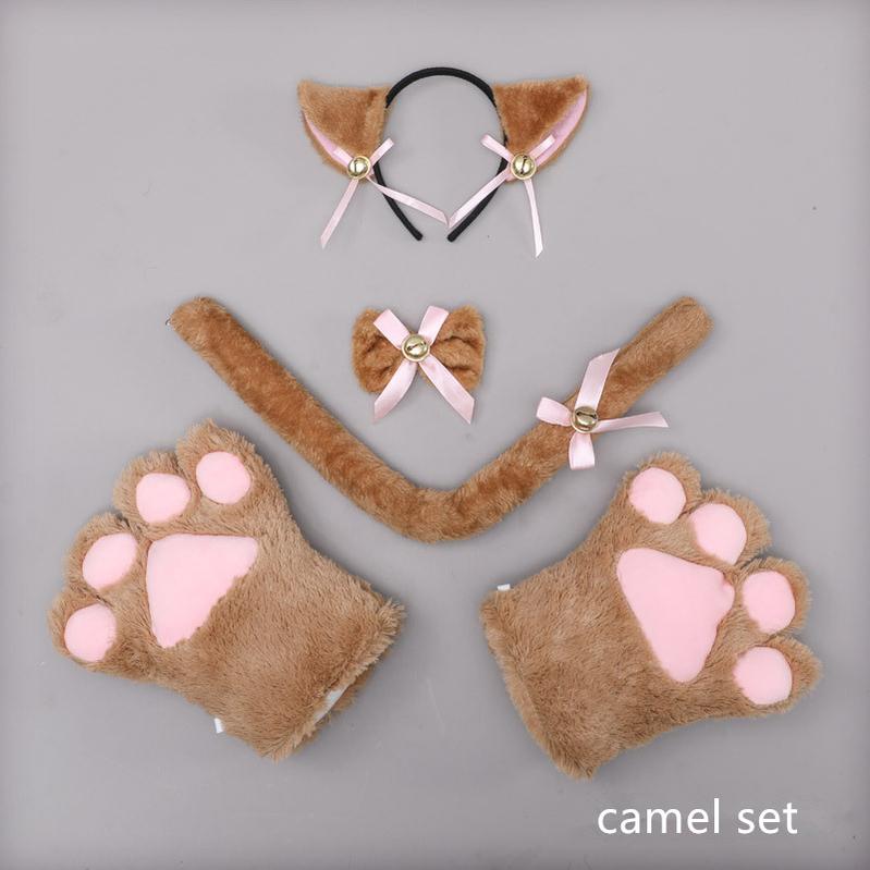 Lovely Plush Cat Ear Hairband Paw Gloves and Tail Cosplay Set