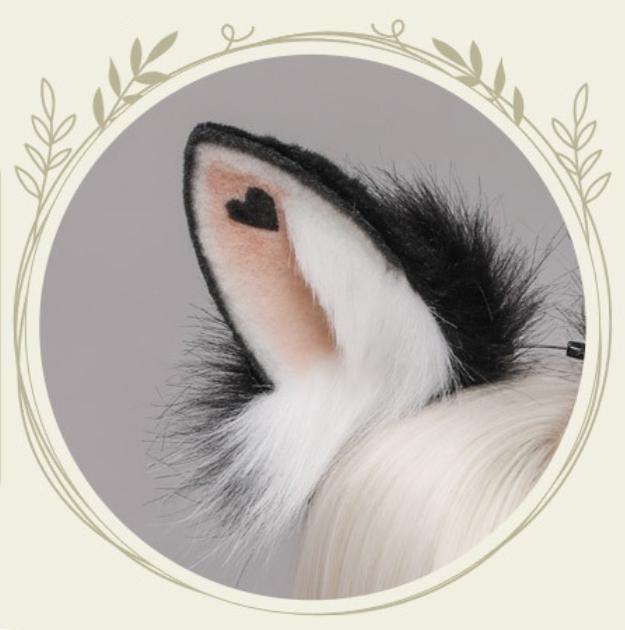 Heart Rabbit Furry Ears Hairband and Tail Set 20280:280492