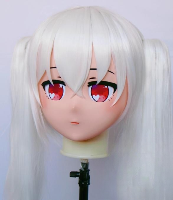 Female White Short Wig Anime Face Kigurumi Mask 19154:271888