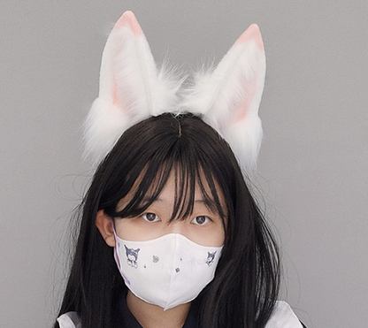 Rechargeable Plush Fox Ear Accessories White Fox Headband