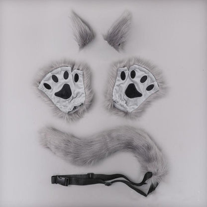 Halloween Animal Ears Hairclips Tail and Paw Gloves Set