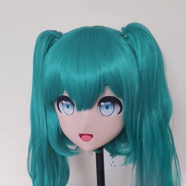 Female Green Long Wig Anime Cute Face Kigurumi Mask 19102:276690 19102:276690