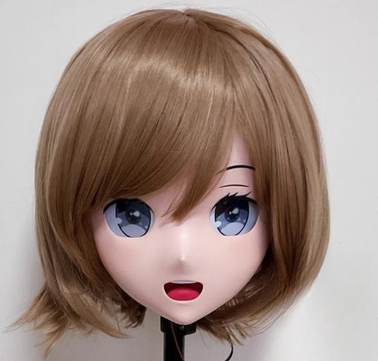 Female Brown Short Wig Anime Face Kigurumi Mask