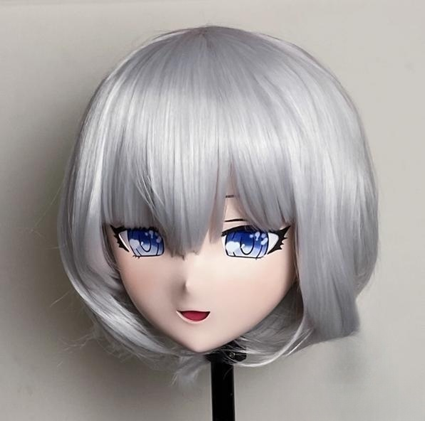 Female Silver Short Wig Anime Cute Face Kigurumi Mask 19130:276878 19130:276878