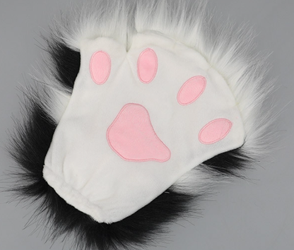 Cute Plush Gloves Cartoon Cat Claw Fingerless Gloves