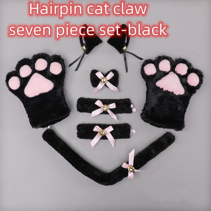 Cat Cosplay Set Cat Ear Headband Paw Gloves 7 Pieces Set